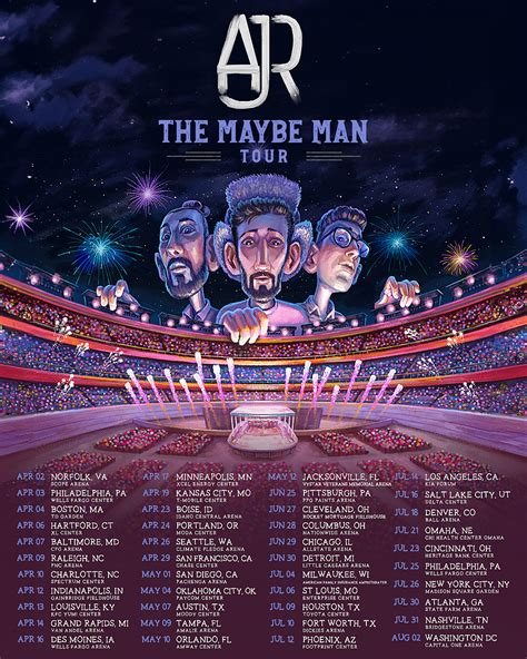 Ajr tour - AJR - The Maybe Man Tour. Sat • Jun 29 • 7:30 PM Allstate Arena, Rosemont, IL. Important Event Info: Floor seats are not ADA accessible. Delivery Delay in place until approximately June 22, 2024. more. Search Artist, Team or Venue. We're Here to Help. Get Help.